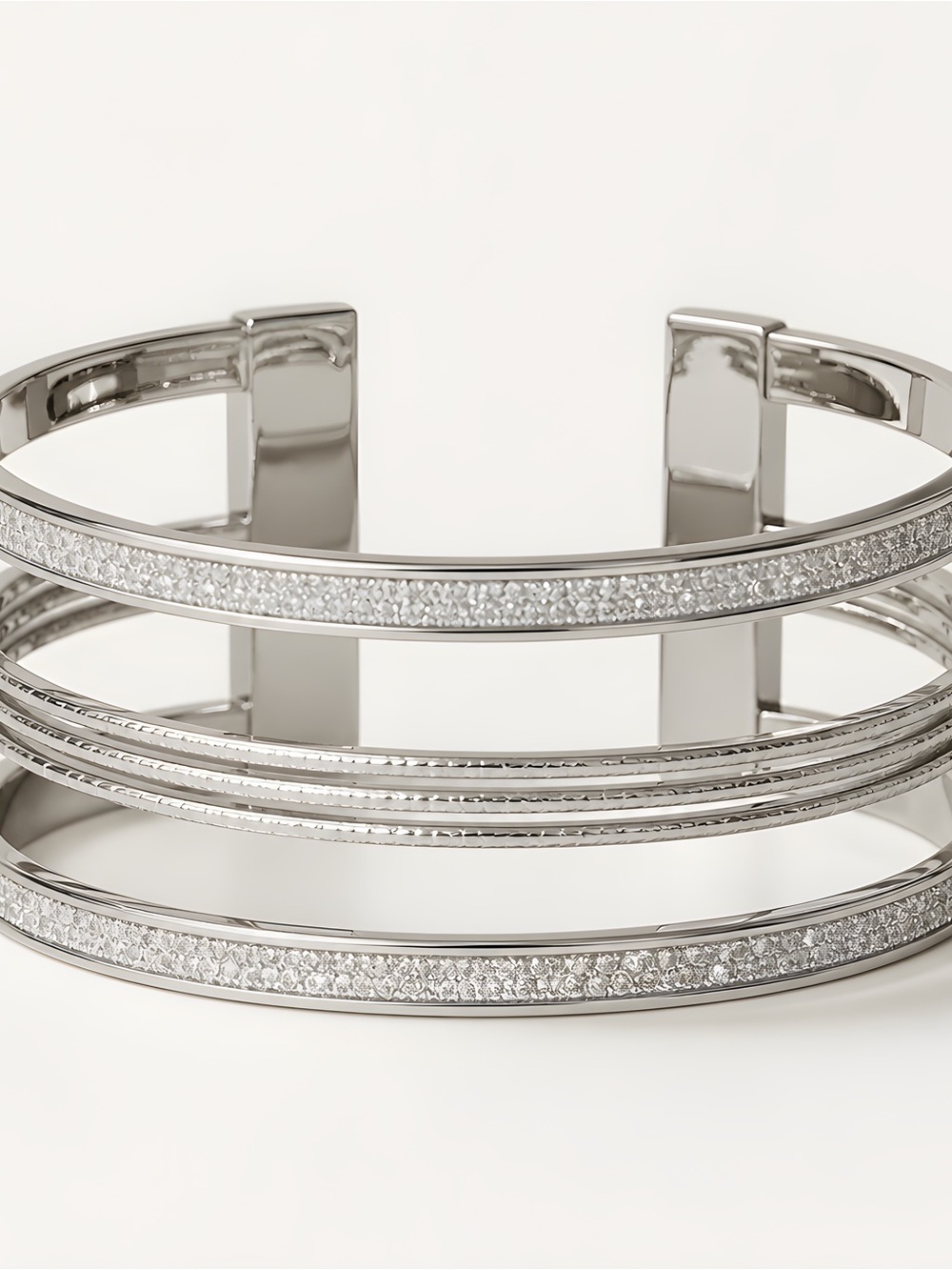 Fashion Jewelry Silver Multi-Row Crystal Cuff Bracelet
